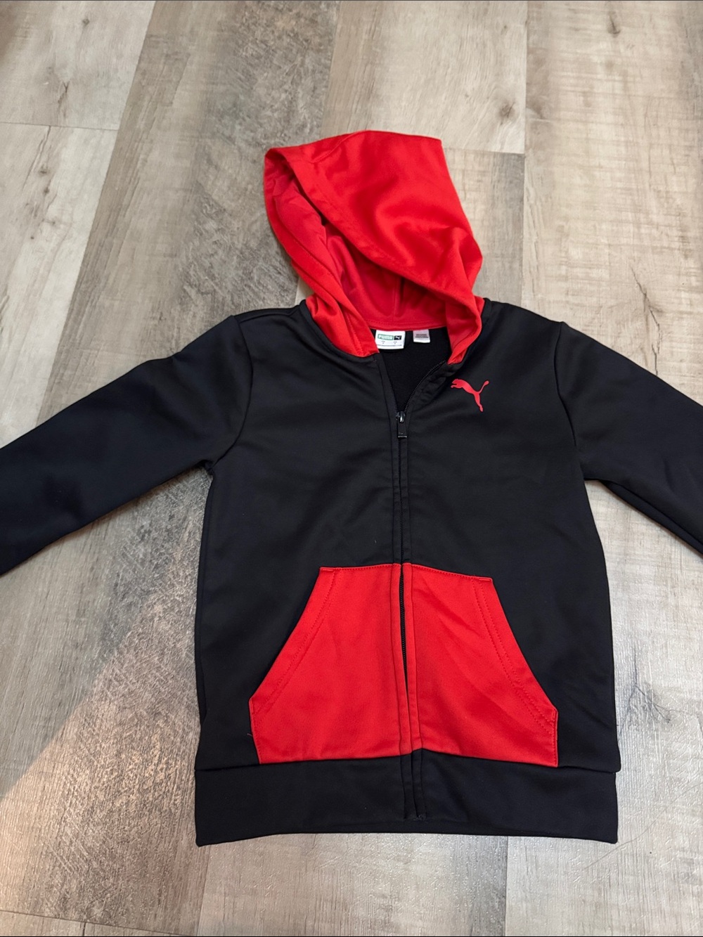 Puma Kids Black Hoodie with Red Hood & Pocket Accents